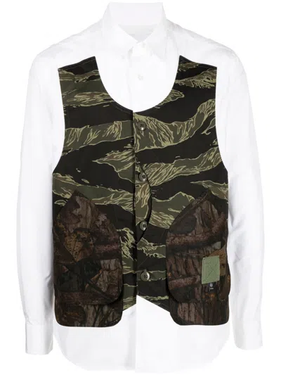Fumito Ganryu Camouflage-print Panel Shirt In White