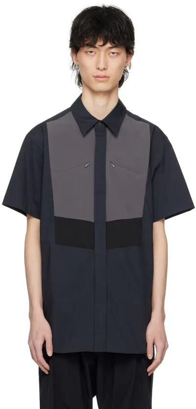 Fumito Ganryu Gray Kinetic Bosom Shirt In Black X Charcoal Gra