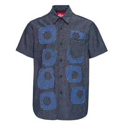 Fumito Ganryu Pattern Patchwork Chambray Shirt In Blue