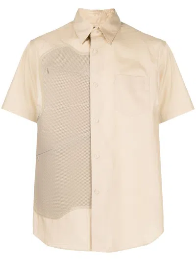 Fumito Ganryu Poly Draped Short-sleeve Shirt In Nude