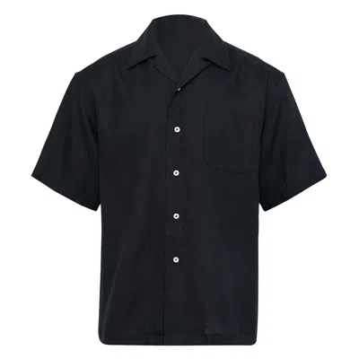 Fumito Ganryu Side Vents Collar Linen Shirt In Black