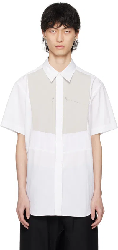 Fumito Ganryu White Kinetic Bosom Shirt In White X Light Grey