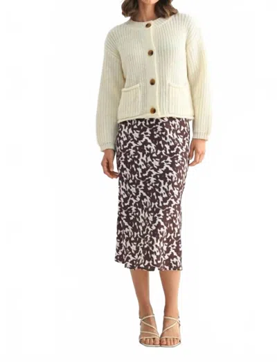 Fun 2 Fun Abstract Satin Midi Skirt In Brown/ivory In Multi