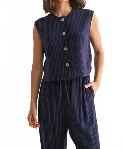 Fun 2 Fun Ellison Striped Sleeveless Button Down Vest In Navy White In Blue