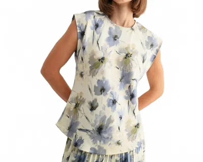 Fun 2 Fun Floral Satin Dolman Blouse In Ivory/blue In Multi