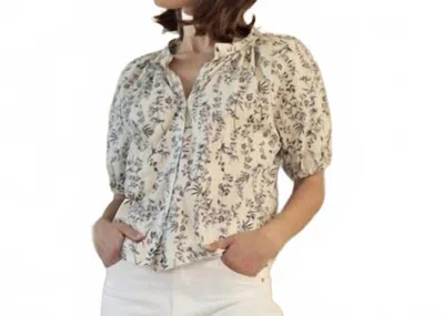 Fun 2 Fun Ivory/blue Floral Blouse In Brown