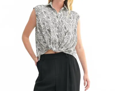 Fun 2 Fun Kennedy Tie Front Blouse In White / Black In Multi