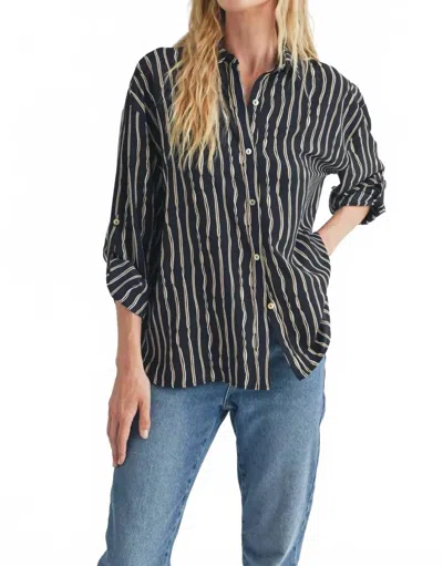 Fun 2 Fun Kennie Striped Button Down Blouse In Black In Blue