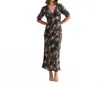 Fun 2 Fun Leaf Print Satin Midi Dress In Black In Black