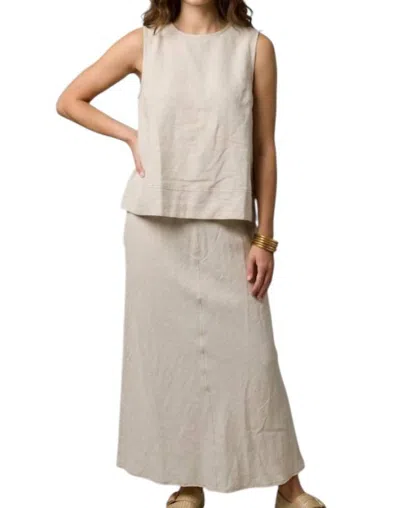 Fun 2 Fun Linen Elastic Waist Skirt In Natural In White