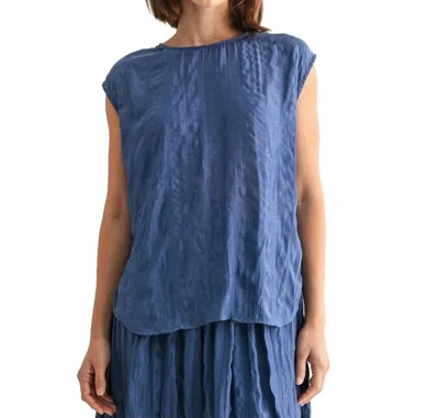 Fun 2 Fun Madison Crinkle Satin Top In Dusty Blue Flowy