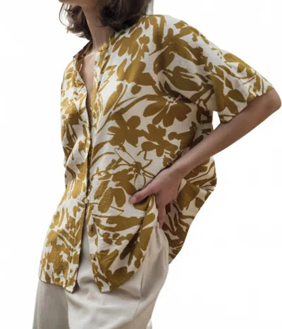 Fun 2 Fun Olive Botanical Blouse In Green