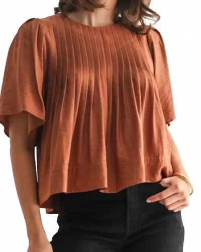 Fun 2 Fun Pintuck Detail Short Sleeve Blouse In Rust In Multi