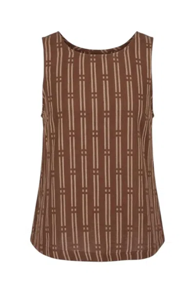 Fun 2 Fun Printed Tank Top With Back Details In Brown