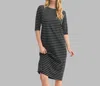 Fun 2 Fun Quarter Sleeve Stripe Knit Dress In Black In Animal Print