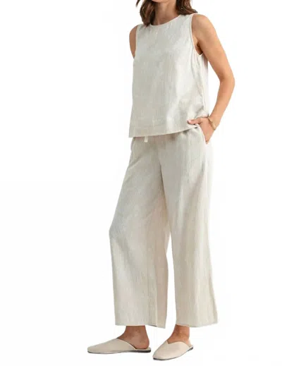 Fun 2 Fun Stripe Floral Print Ankle Pants With Drawstring Waist In Beige
