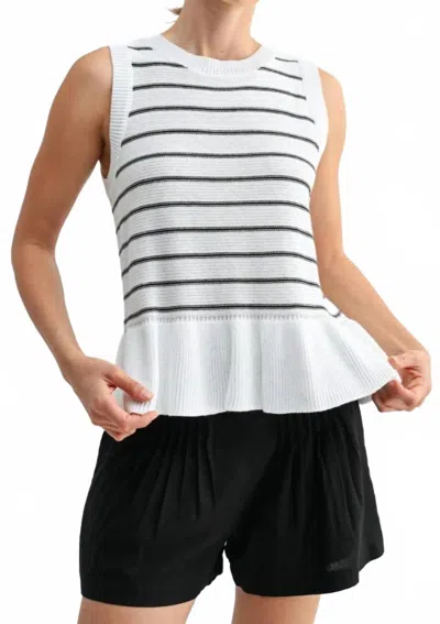 Fun 2 Fun Striped Knitted Peplum Top In White