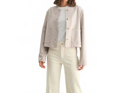 Fun 2 Fun Suede Button Down Jacket In Sand In White