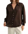 Fun 2 Fun Texture Stripe Button Down Blouse In Brown In Brown