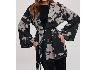 Fun 2 Fun Tie Dye Kimono Cardigan In Black And Taupe In Multi