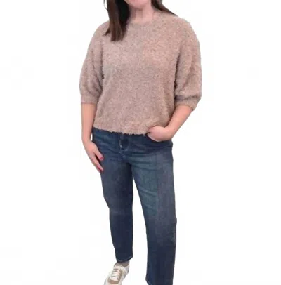 Fun 2 Fun Total Texture Puff Sleeve Sweater In Taupe In Brown