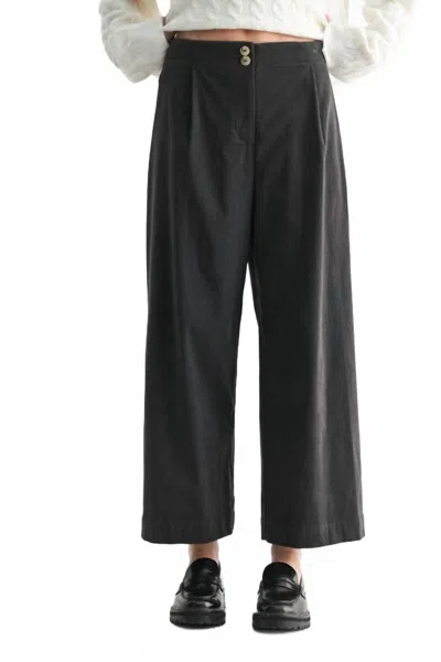 Fun 2 Fun Wide Leg Corduroy Pant In Charcoal In Black