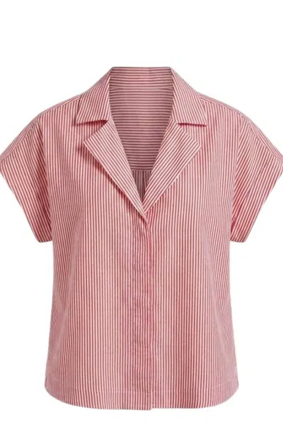 Fun 2 Fun Women's Striped Button Down Capped Sleeve Blouse In Red