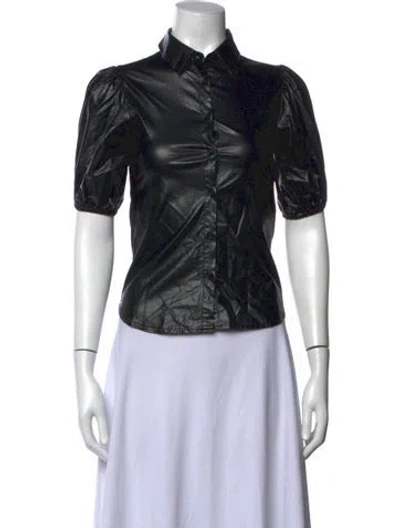 Pre-owned Fun & Fun Short Sleeve Button-up Top In Black