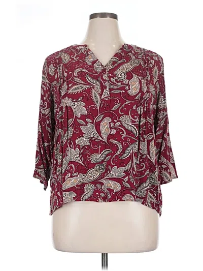 Pre-owned Fun2fun 3/4 Sleeve Blouse In Burgundy