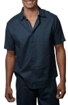 Fundamental Coast Bondi Short Sleeve Linen Blend Button-up Shirt In Maui Blue