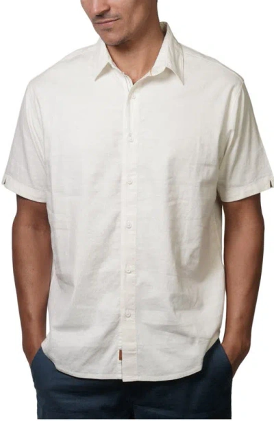 Fundamental Coast Bondi Short Sleeve Linen Blend Button-up Shirt In Summer White