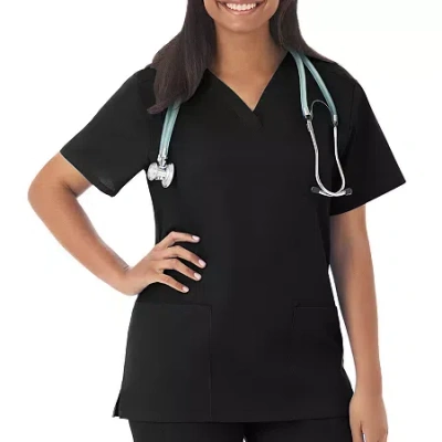 Fundamentals By White Swan 14700 2-pocket Womens V Neck Short Sleeve Scrub Top In Black
