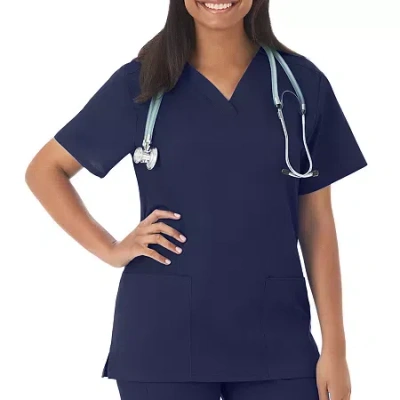 Fundamentals By White Swan 14700 2-pocket Womens V Neck Short Sleeve Scrub Top In Blue