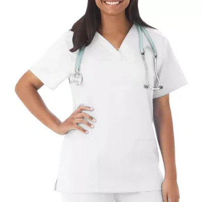 Fundamentals By White Swan 14700 2-pocket Womens V Neck Short Sleeve Scrub Top In White
