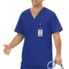 Fundamentals By White Swan 14900 1-pocket Unisex Adult Big And Tall V Neck Short Sleeve Scrub Top In Blue