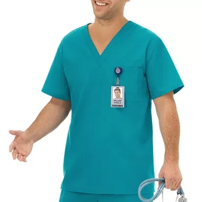 Fundamentals By White Swan 14900 1-pocket Unisex Adult V Neck Short Sleeve Scrub Top In Blue