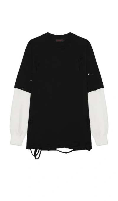 Funeral Apparel Distressed Thermal Long Sleeve T-shirt In 黑色