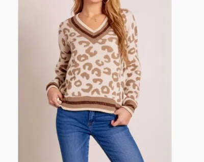 Funkitribe Animal Print Light Knit Winter Sweater In Beige In Sand