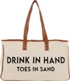 Funky Junque Large Cotton "drink In Hand Toes In Sand" Tote Bag In Beige In Sand
