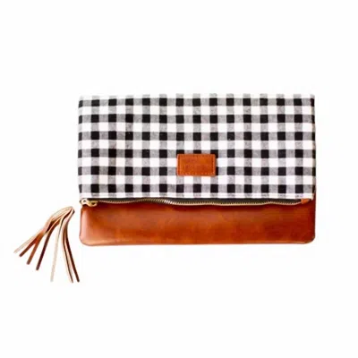 Funky Monkey Fold Over Buffalo Check Clutch In Black/white/brown