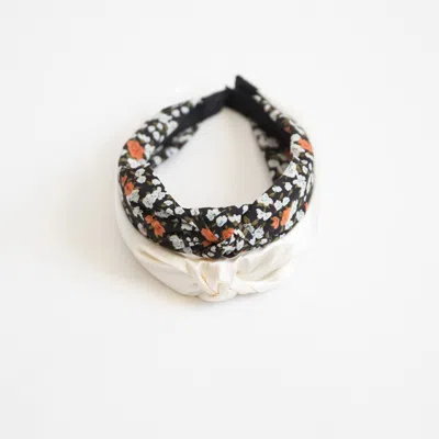 Funky Monkey Women's Floral Satin Headbands In Isla Black And White