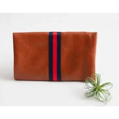 Funky Monkey Women's Preppy Stripe Foldover Clutch In Cognac In Green