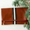 Funky Monkey Women's Preppy Stripe Foldover Clutch In Cognac With Black/white Stripe In Multi