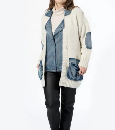 Funsport Knit Coat Sweater In Denim Oatmeal In White