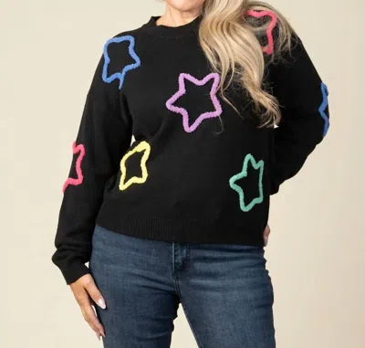Funsport Long Sleeve Sweater With Neon Stars In Black
