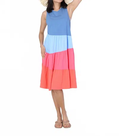 Funsport Summer Color Block Dress In Blue/pink/coral In Multi