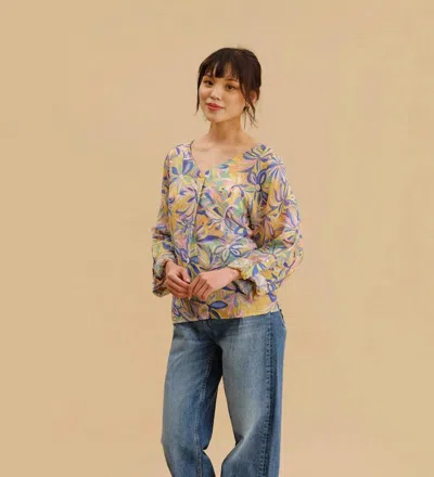 Funsport V-neck Dolman Sleeve Top In Yellow Floral In Multi