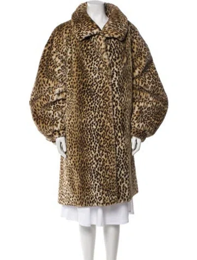 Pre-owned Fur Animal Print Coat In Brown