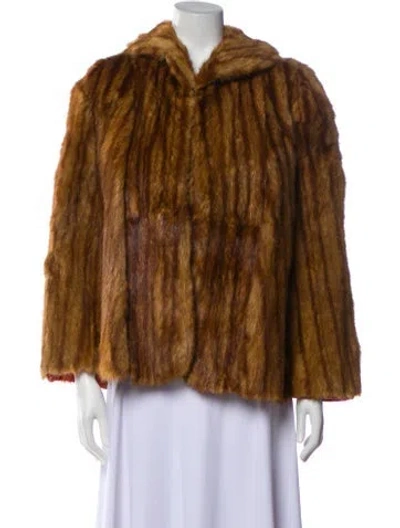 Pre-owned Fur Animal Print Faux  Coat In Brown