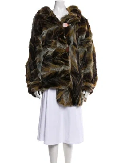 Pre-owned Fur Animal Print Faux  Coat In Brown
